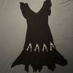 Vintage S.L. Fashions Black Embroidered Handkerchief Dress